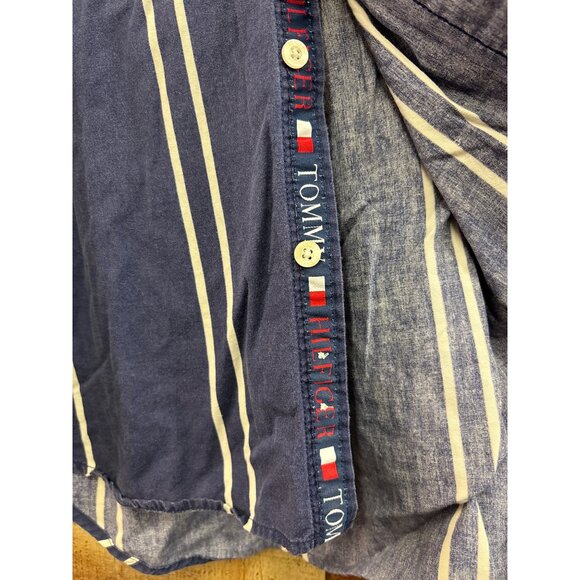 Tommy Jeans Mens XL Striped Long-Sleeve Button-Up Shirt Navy Blue & White 100% C - Picture 4 of 9